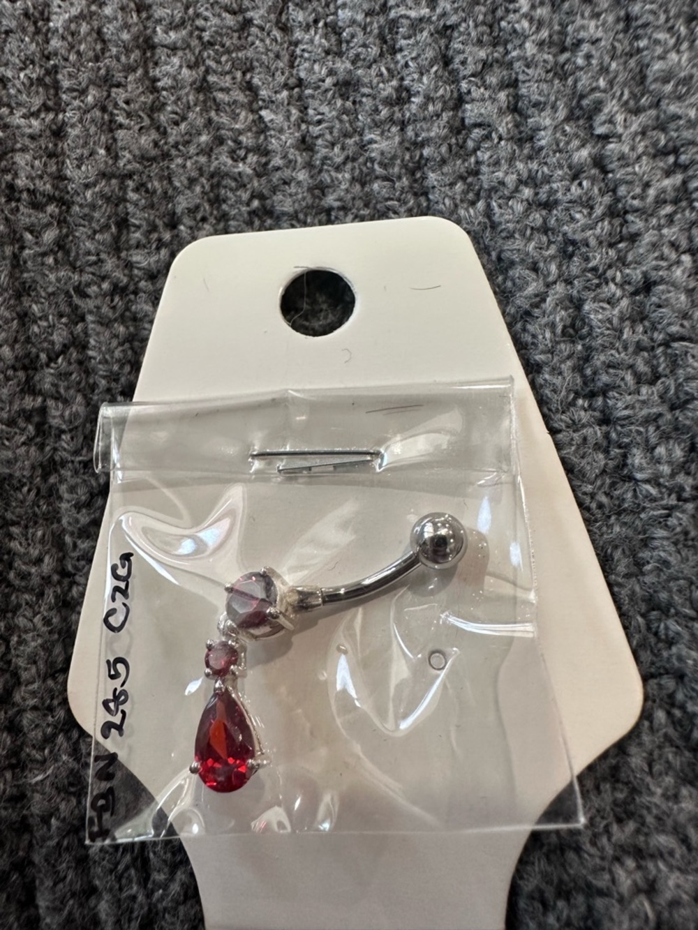 Red Teardrop Belly Button Ring - Silver Tone